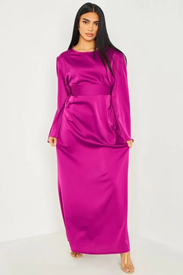 Women Abaya Ample Ceinture Et Satine Violette Purple Brentiny Paris Satin Dresses