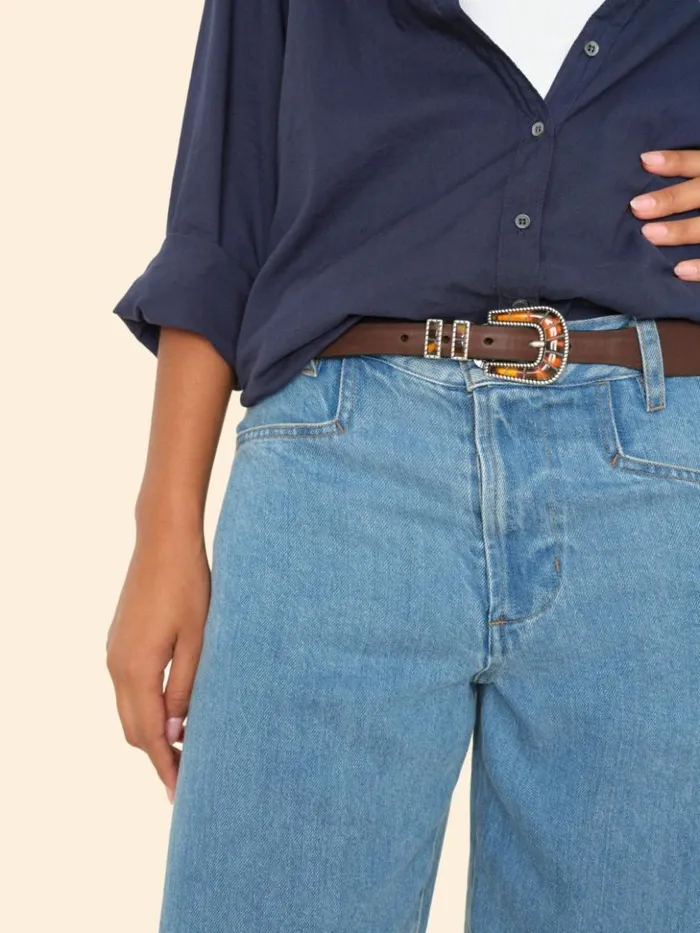 Women Accessories Xirena Silver Ostrich Brown Vintage Havana Belt