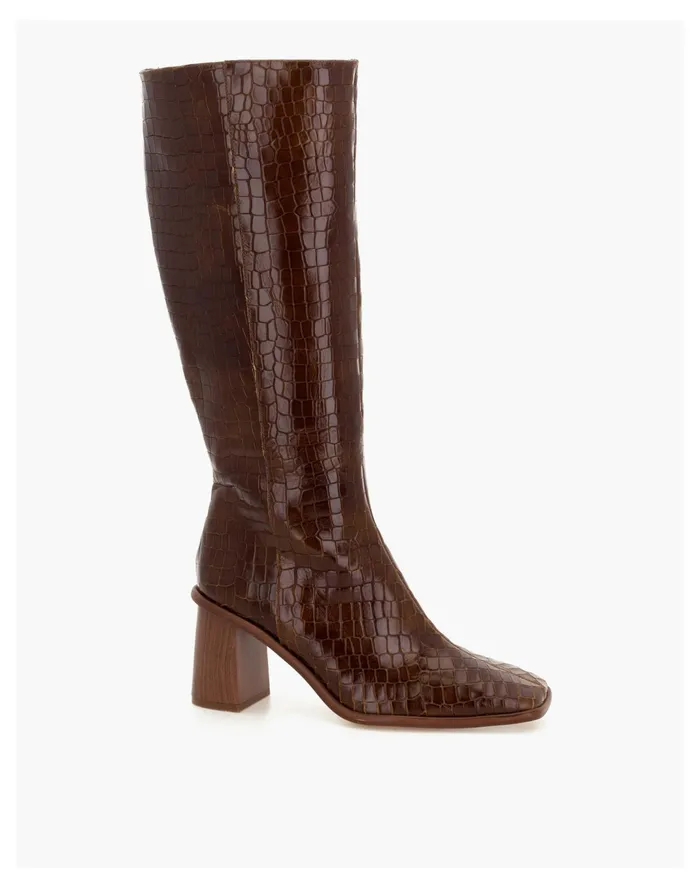 Women ALOHAS Leather East Knee High Boots In Crocodile Embossed Brown Madewell Boots Women ALOHAS Leather East Knee High Boots In Crocodile Embossed Brown Madewell Boots