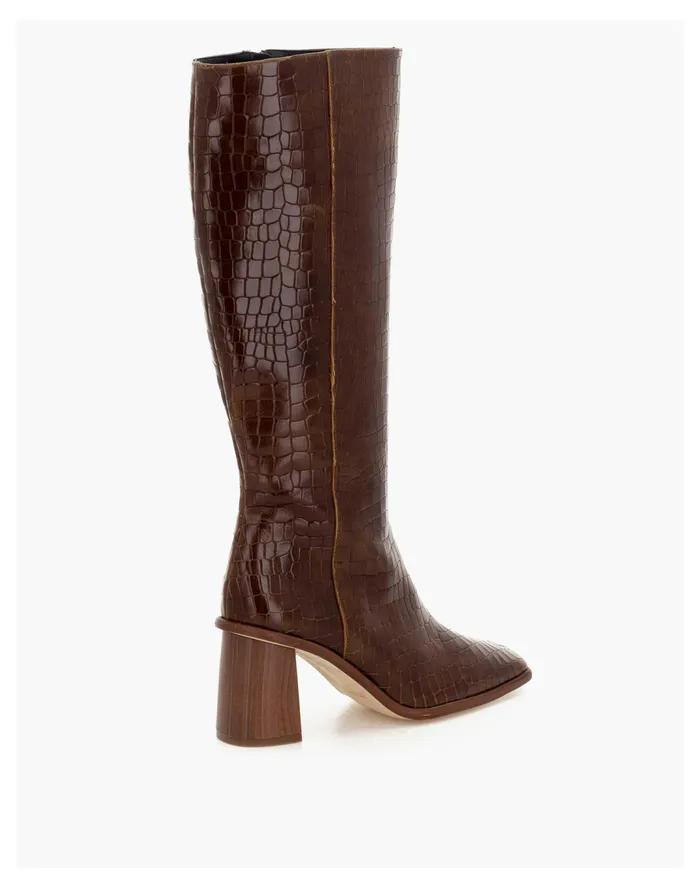 Women ALOHAS Leather East Knee High Boots In Crocodile Embossed Brown Madewell Boots Women ALOHAS Leather East Knee High Boots In Crocodile Embossed Brown Madewell Boots
