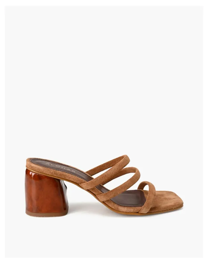 Women ALOHAS Suede Indiana Block Heel Sandals Brown Madewell Heels