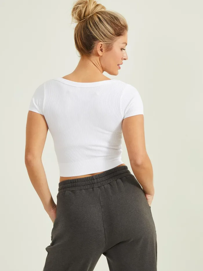 Women Altar039d State Activewear Run Through Ribbed Cropped Tee White