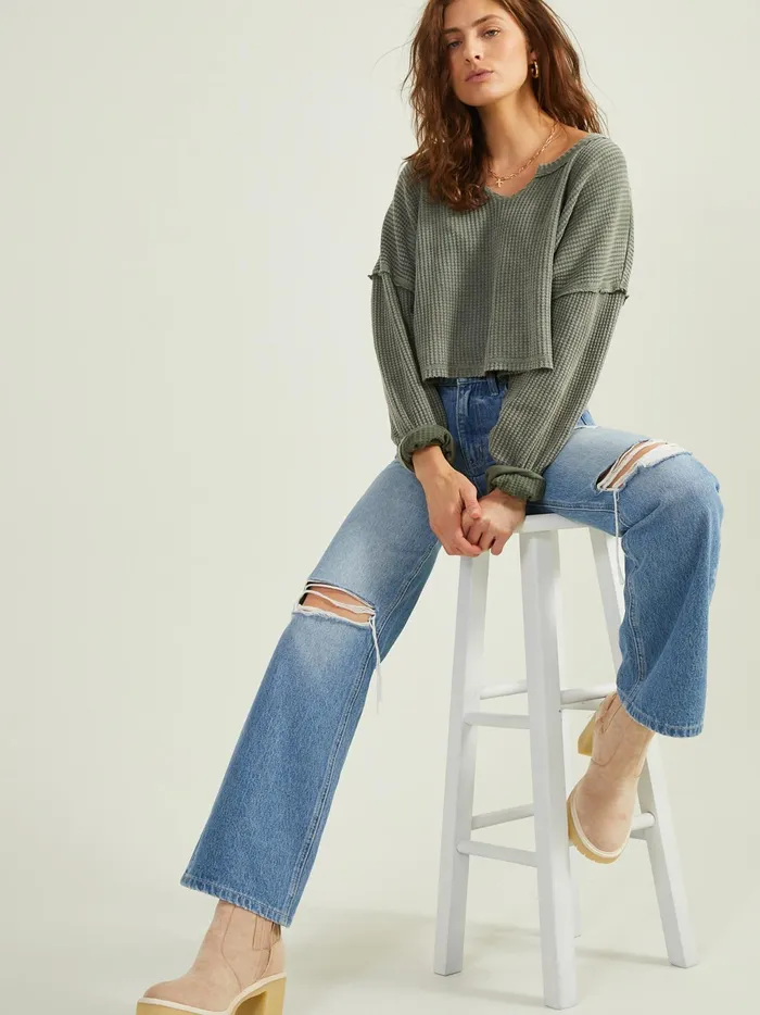 Women Altar039d State Blouses Addly Notched Thermal Top Thyme