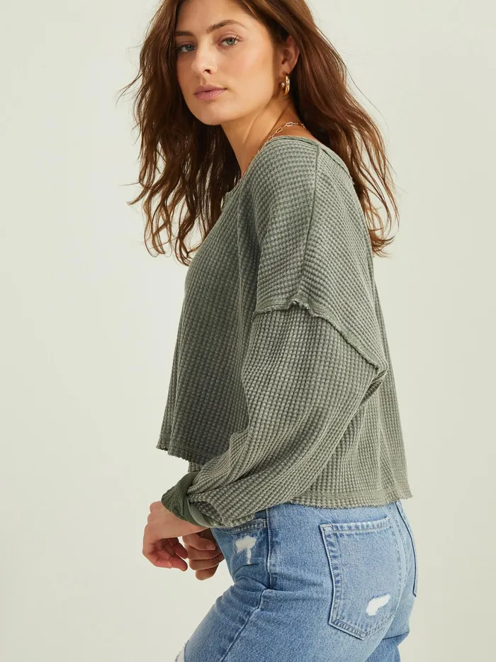 Women Altar039d State Blouses Addly Notched Thermal Top Thyme