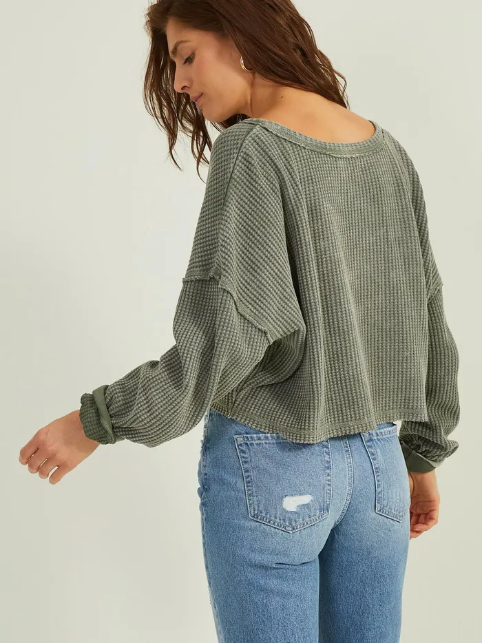 Women Altar039d State Blouses Addly Notched Thermal Top Thyme