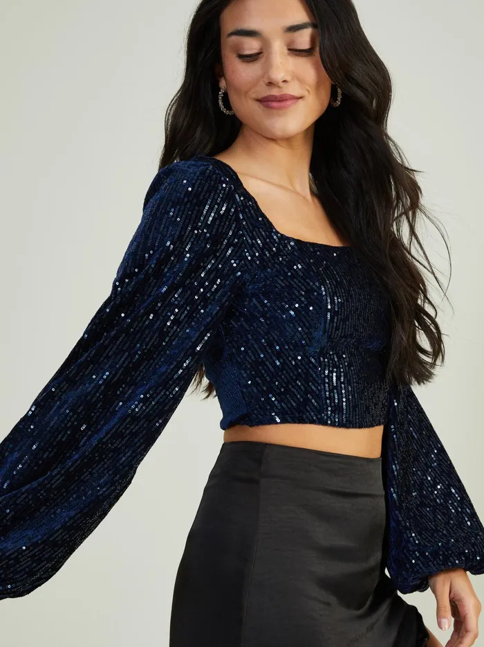 Women Altar039d State Blouses Melody Sequin Corset Top Navy