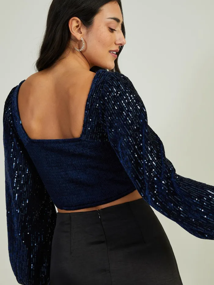 Women Altar039d State Blouses Melody Sequin Corset Top Navy