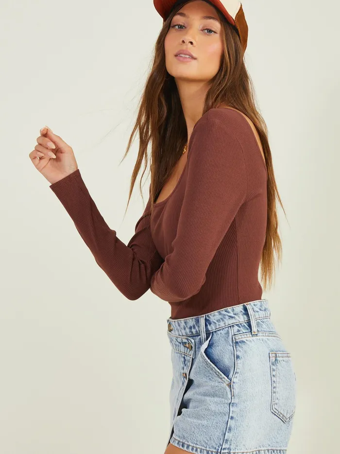 Women Altar039d State Blouses Paige Ribbed Bodysuit Chestnut