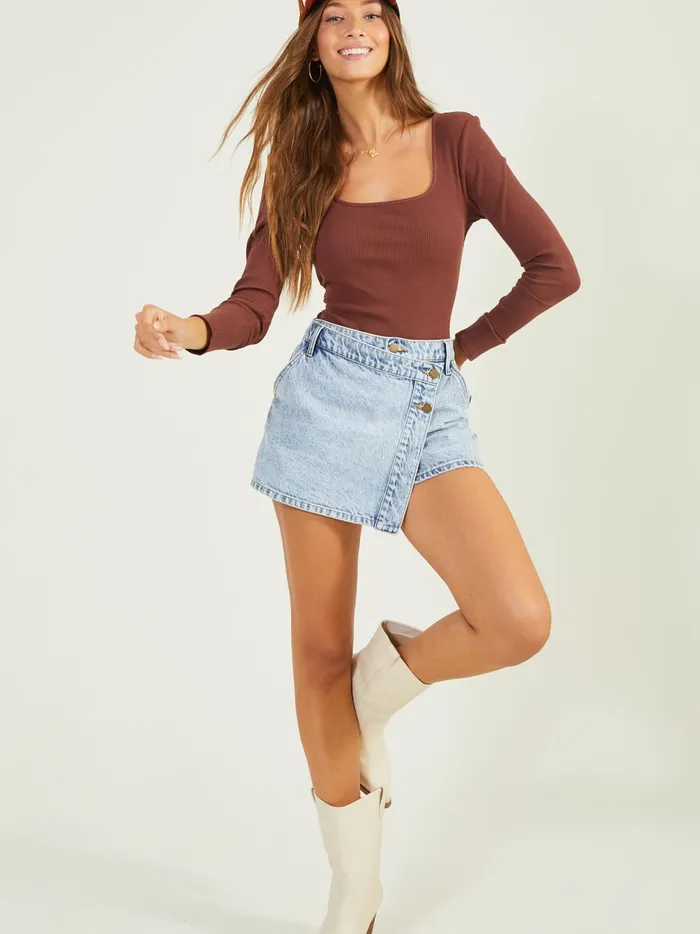 Women Altar039d State Blouses Paige Ribbed Bodysuit Chestnut