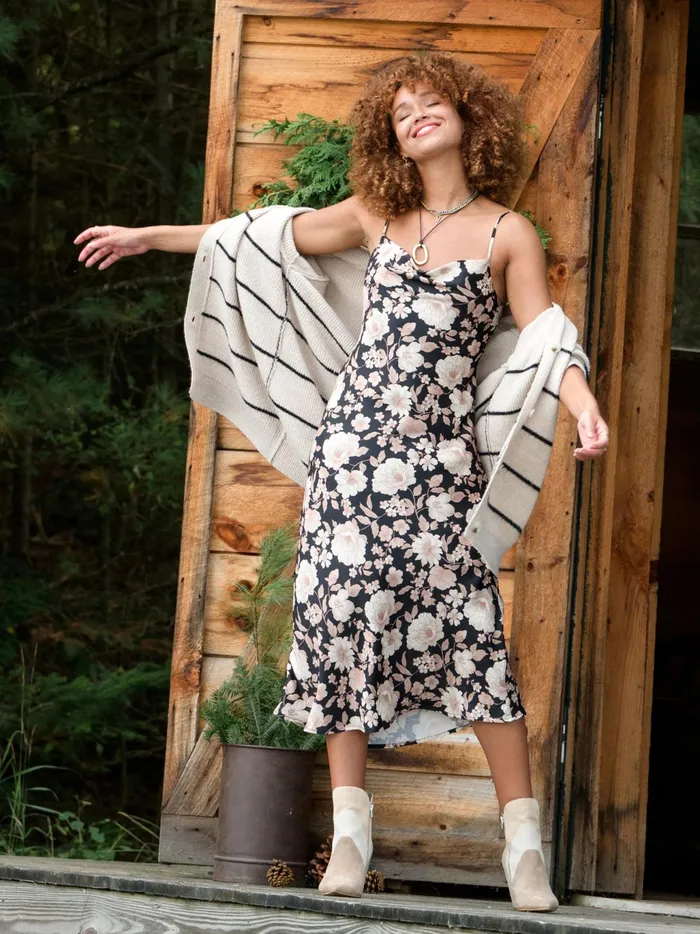 Women Altar039d State Casual Iyla Satin Midi Dress Blackfloral