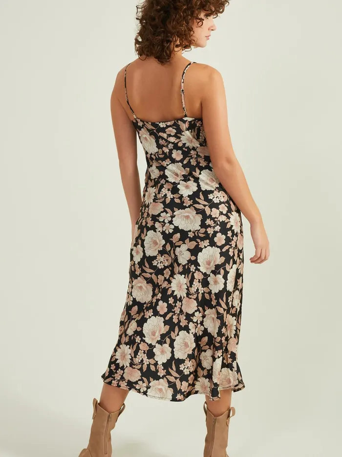 Women Altar039d State Casual Iyla Satin Midi Dress Blackfloral