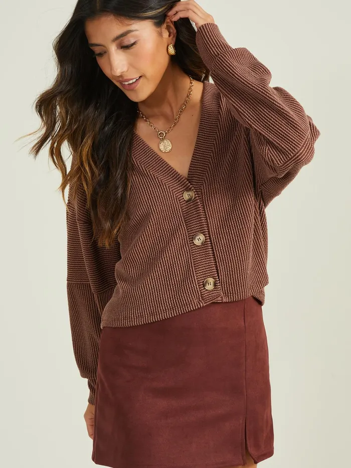 Women Altar039d State Crops Aida Ribbed Button Down Top Hazelnut