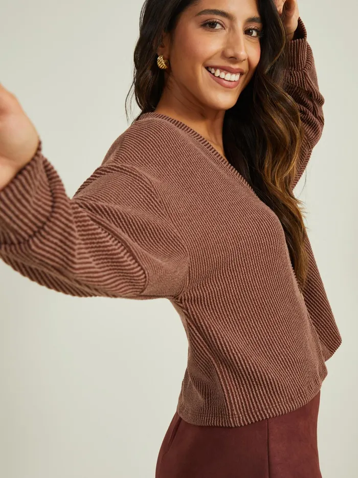Women Altar039d State Crops Aida Ribbed Button Down Top Hazelnut