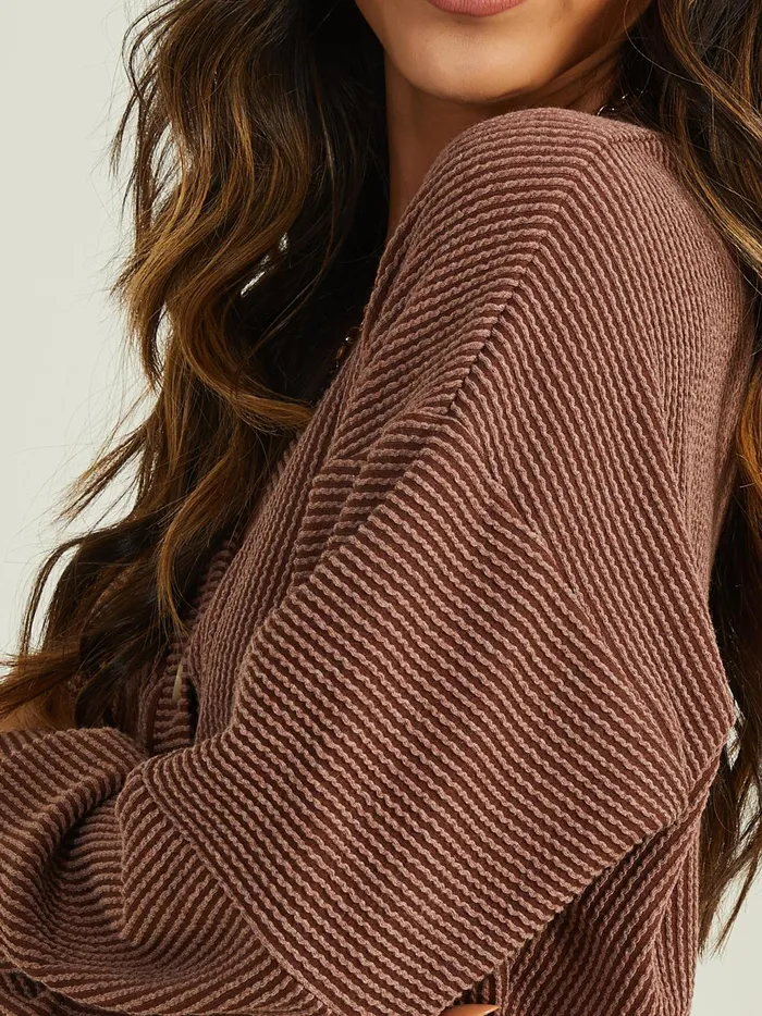Women Altar039d State Crops Aida Ribbed Button Down Top Hazelnut