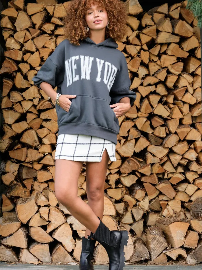 Women Altar039d State Graphics New York Oversized Hoodie Charcoal