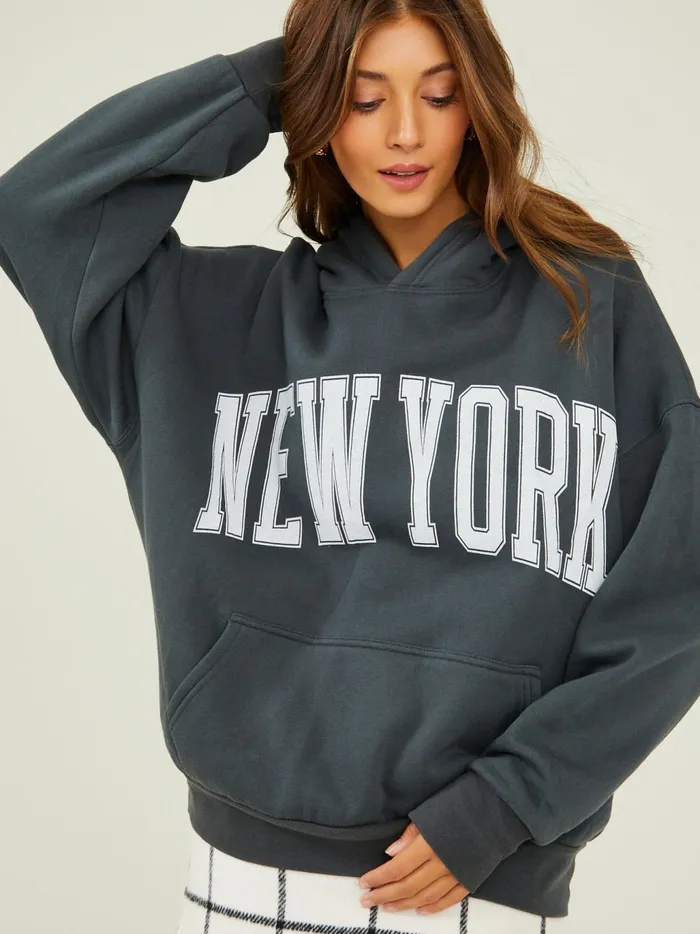 Women Altar039d State Graphics New York Oversized Hoodie Charcoal