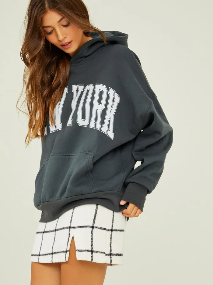 Women Altar039d State Graphics New York Oversized Hoodie Charcoal