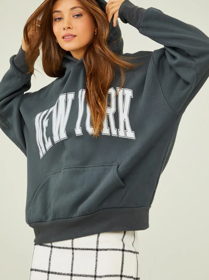Women Altar039d State Graphics New York Oversized Hoodie Charcoal