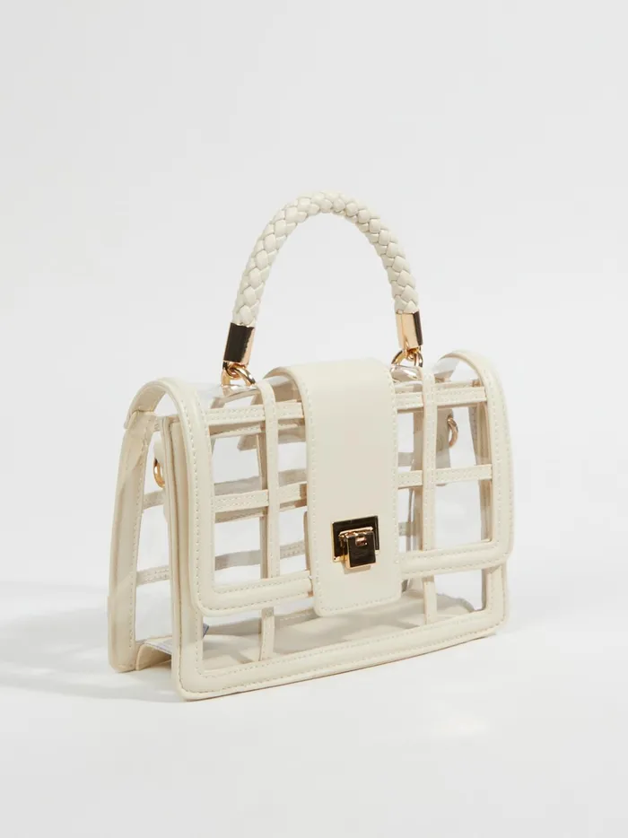 Women Altar039d State Handbags Clear Window Braided Crossbody Purse Cream