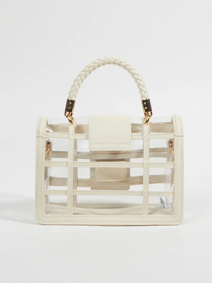 Women Altar039d State Handbags Clear Window Braided Crossbody Purse Cream