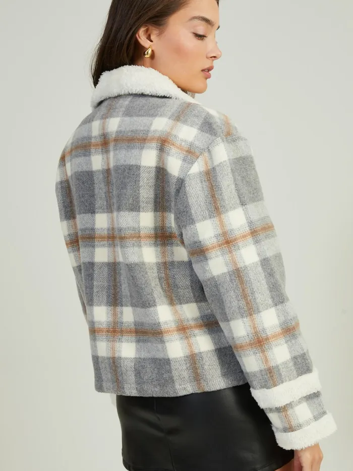 Women Altar039d State Jackets Aviva Plaid Sherpa Jacket Graybrown