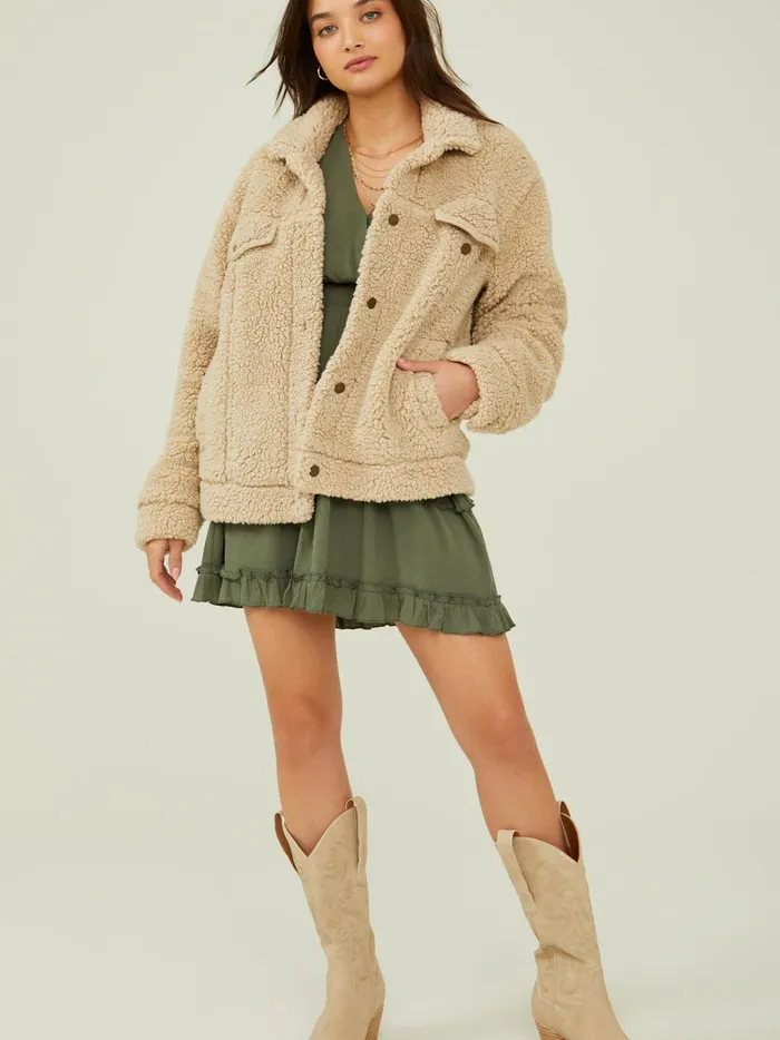 Women Altar039d State Jackets Tessa Sherpa Trucker Shacket Beige