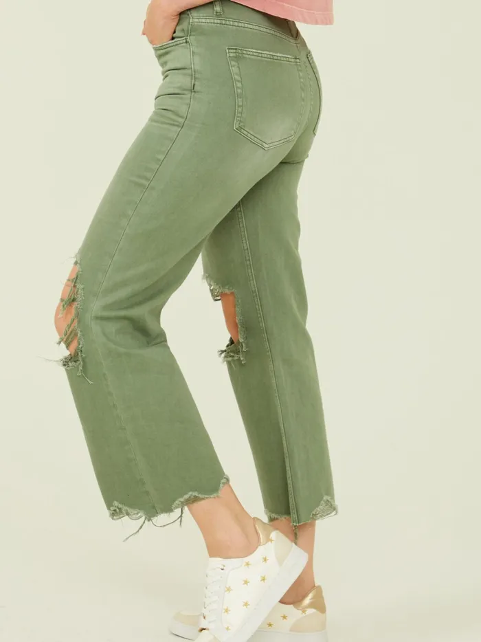 Women Altar039d State Jeans Aubrielle Straight Leg Jeans Olive