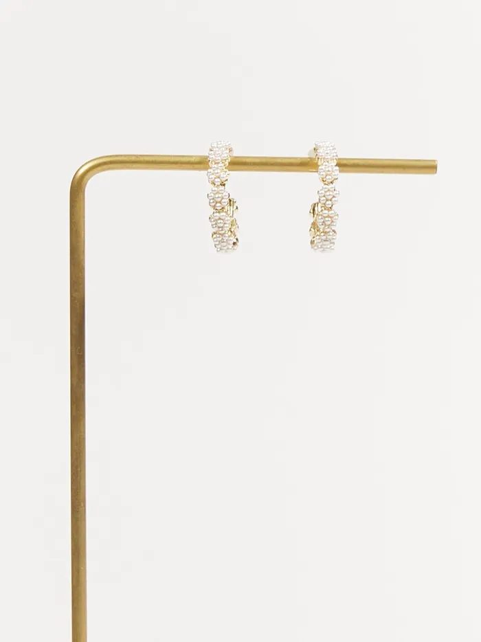 Women Altar039d State Jewelry Pearl Encrusted Mini Hoop Earrings Ivorygold