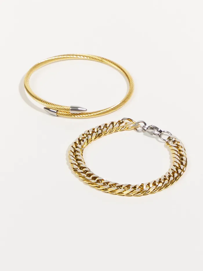 Women Altar039d State Jewelry Stainless Steel Curb Chain Twist Bracelet Set Goldsilver