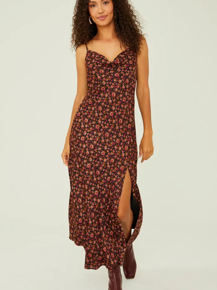 Women Altar039d State Maxi Midi Carmen Floral Satin Maxi Dress Blackmulti