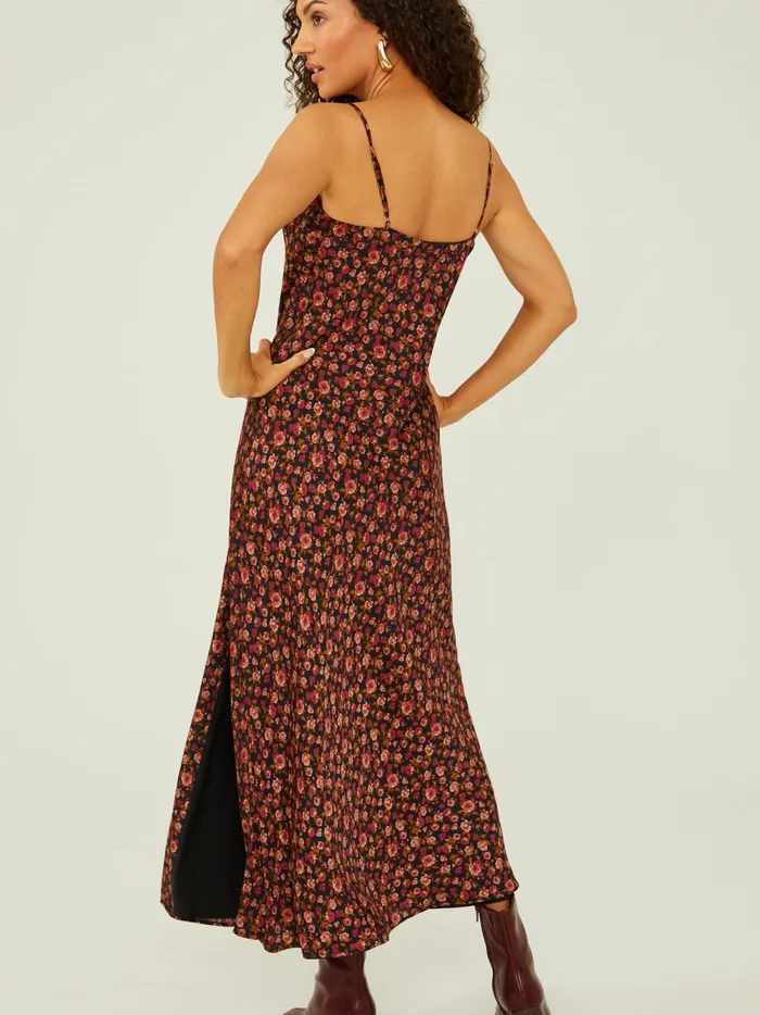 Women Altar039d State Maxi Midi Carmen Floral Satin Maxi Dress Blackmulti