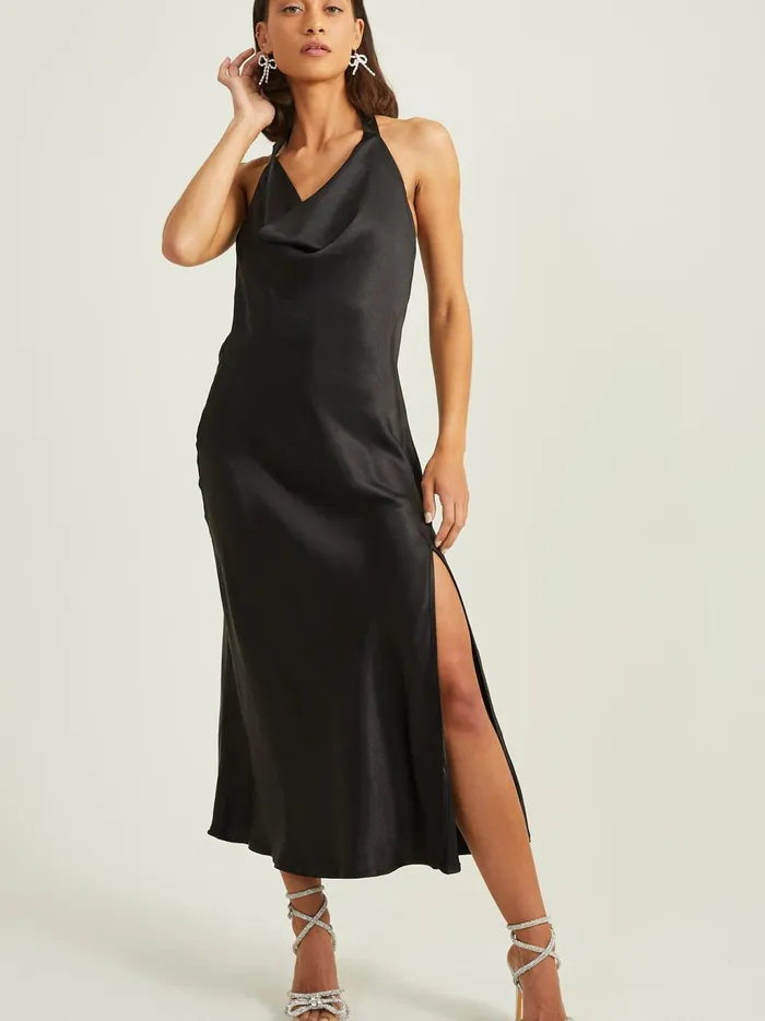 Women Altar039d State Maxi Midi Daphne Satin Midi Dress Black