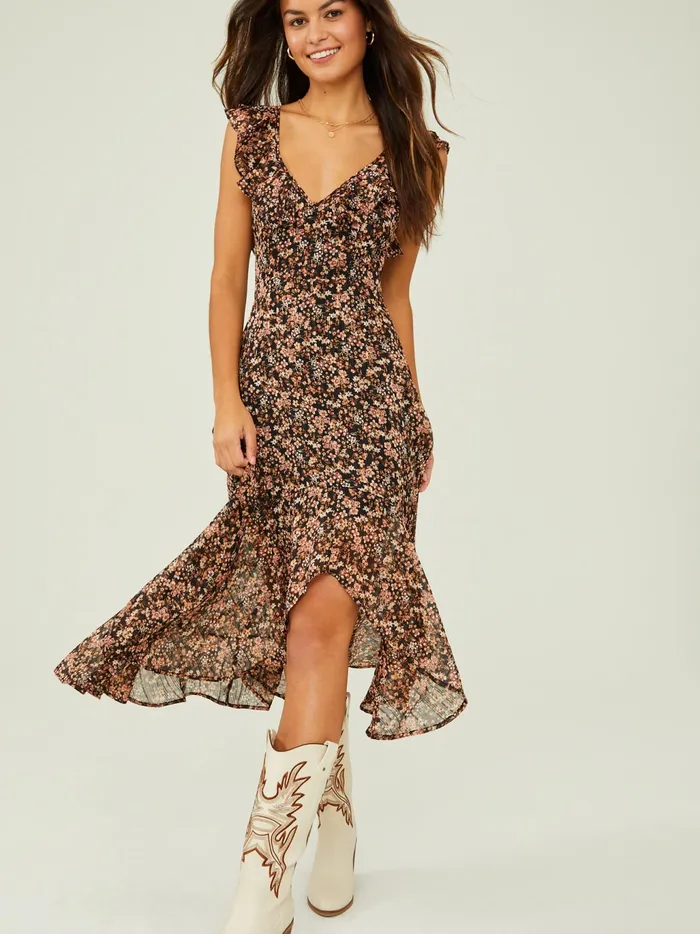 Women Altar039d State Maxi Midi Nilli Floral High Low Dress Blackmulti