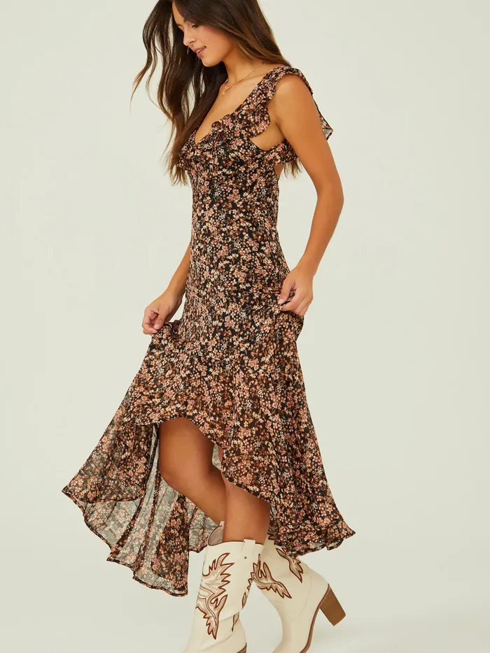 Women Altar039d State Maxi Midi Nilli Floral High Low Dress Blackmulti