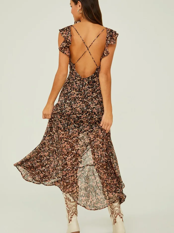 Women Altar039d State Maxi Midi Nilli Floral High Low Dress Blackmulti