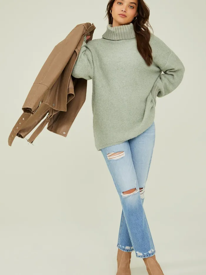 Women Altar039d State Sweaters Billie Boucle Turtleneck Sweater Mint