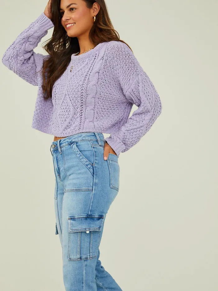 Women Altar039d State Sweaters Cambria Chenille Cropped Sweater Lavender
