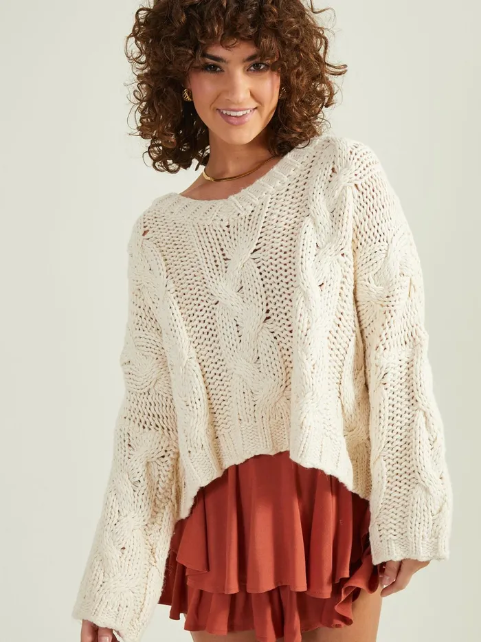 Women Altar039d State Sweaters Estelle Chunky Cable Knit Sweater Cream