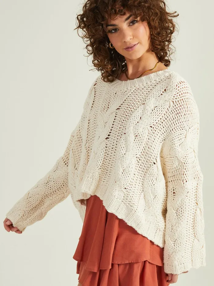 Women Altar039d State Sweaters Estelle Chunky Cable Knit Sweater Cream
