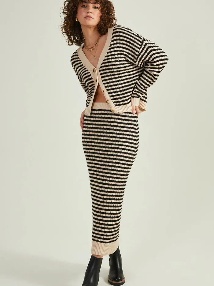 Women Altar039d State Sweaters Halle Striped Cardigan Creamblack