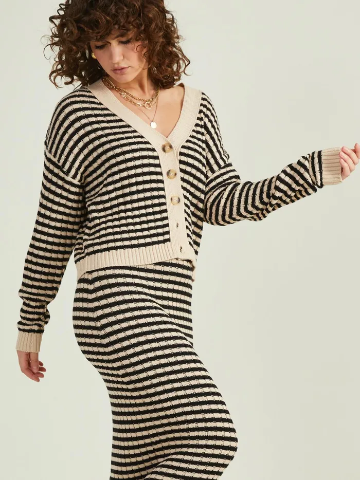 Women Altar039d State Sweaters Halle Striped Cardigan Creamblack