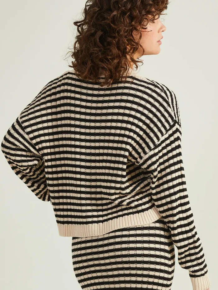 Women Altar039d State Sweaters Halle Striped Cardigan Creamblack