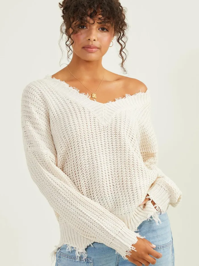 Women Altar039d State Sweaters Kaelie Distressed Sweater Ivory