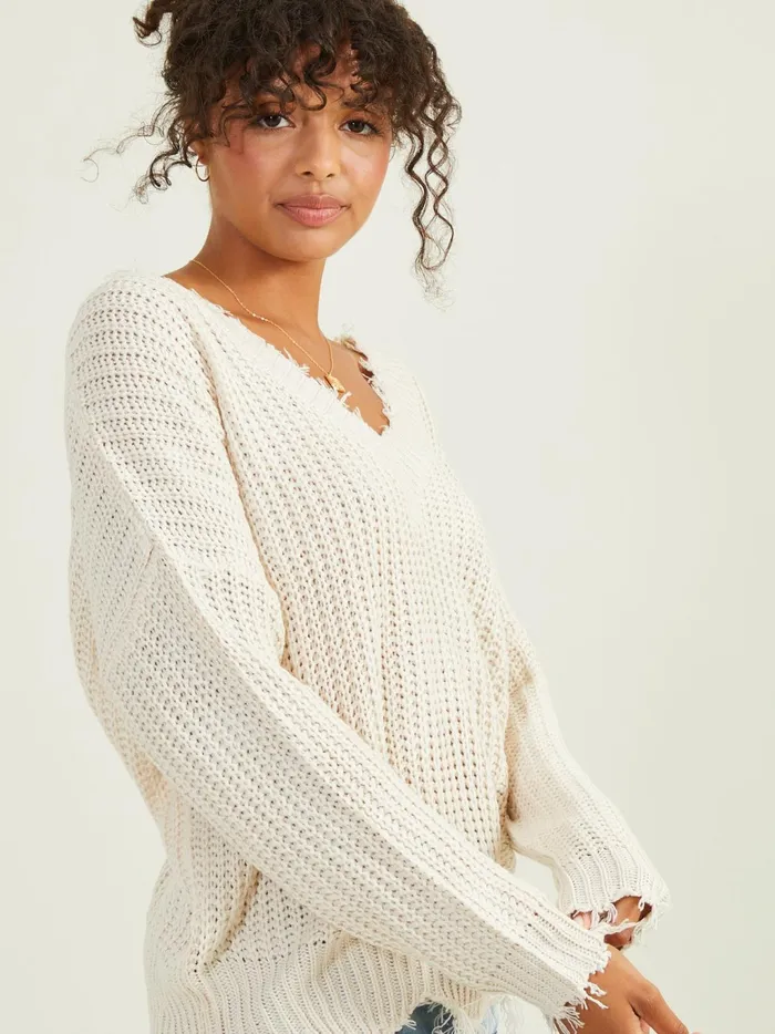 Women Altar039d State Sweaters Kaelie Distressed Sweater Ivory