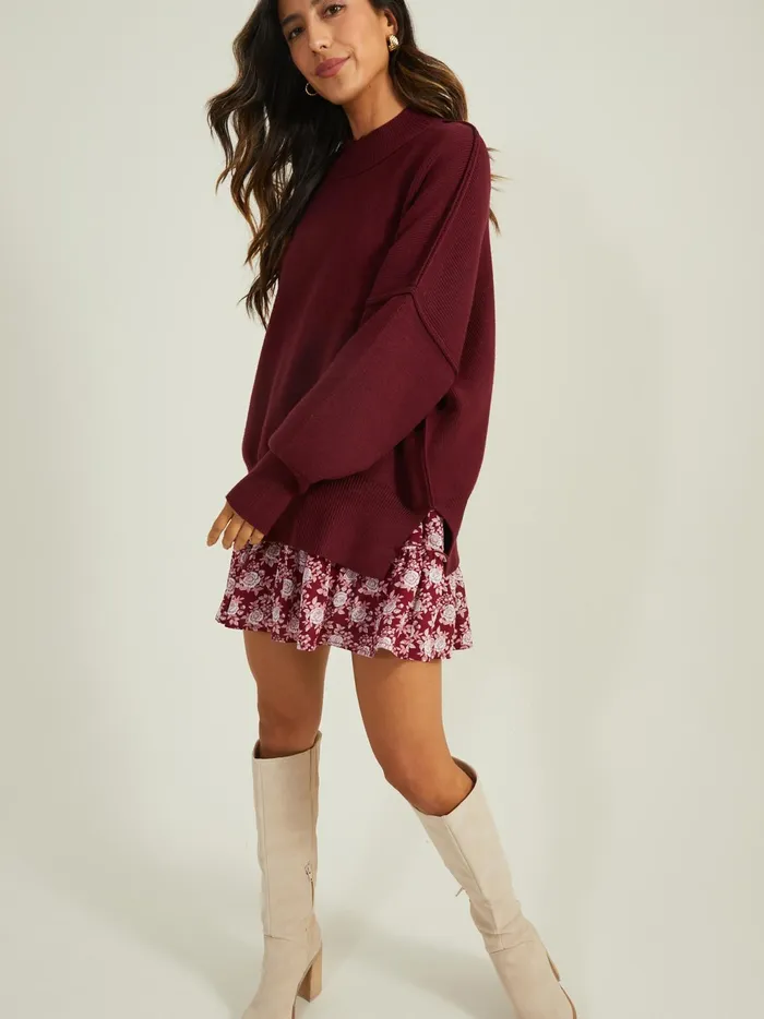 Women Altar039d State Sweaters Lilith Oversized Ribbed Sweater Burgundy
