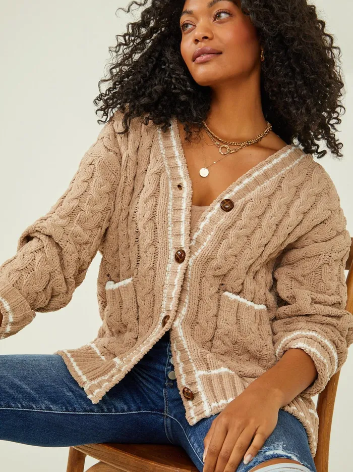 Women Altar039d State Sweaters Lyla Varsity Cardigan Taupeivory