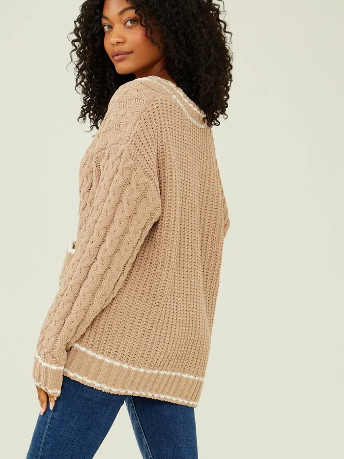 Women Altar039d State Sweaters Lyla Varsity Cardigan Taupeivory