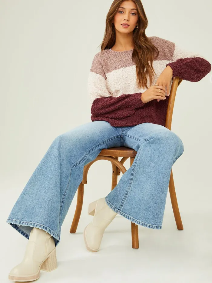Women Altar039d State Sweaters Macie Popcorn Sweater Burgundymulti