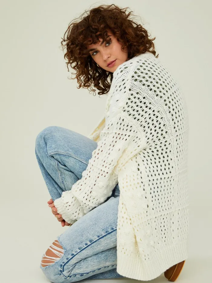 Women Altar039d State Sweaters Marisol Open Weave Cardigan Ivory