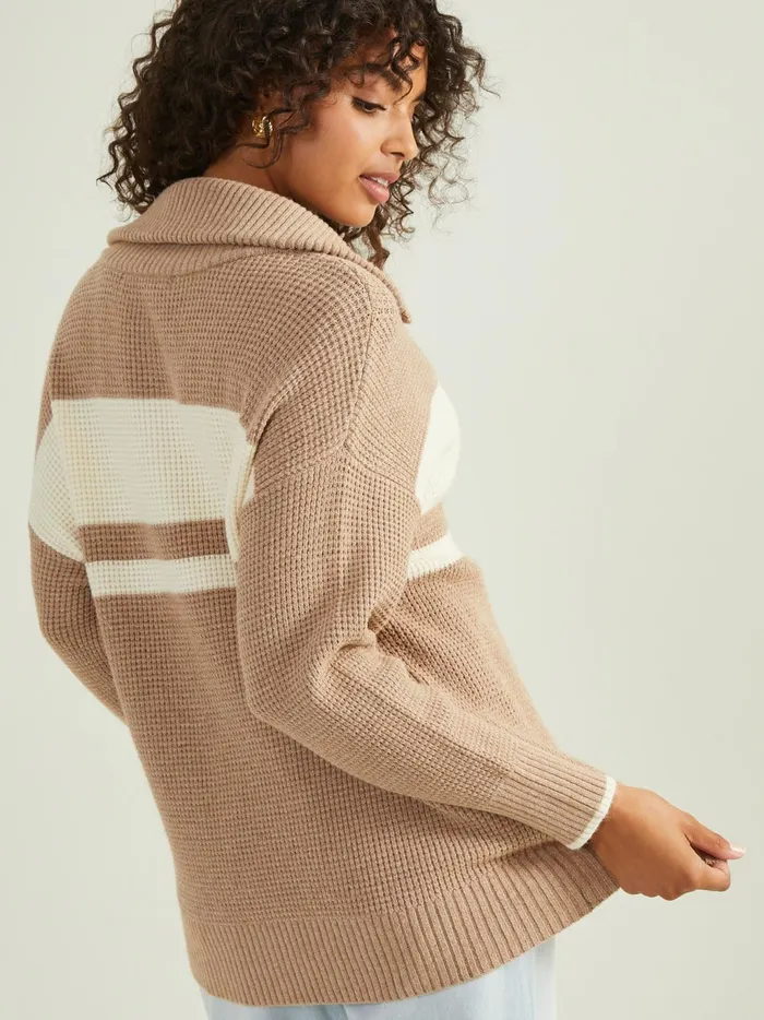 Women Altar039d State Sweaters Noelle Striped Quarter Zip Sweater Taupe